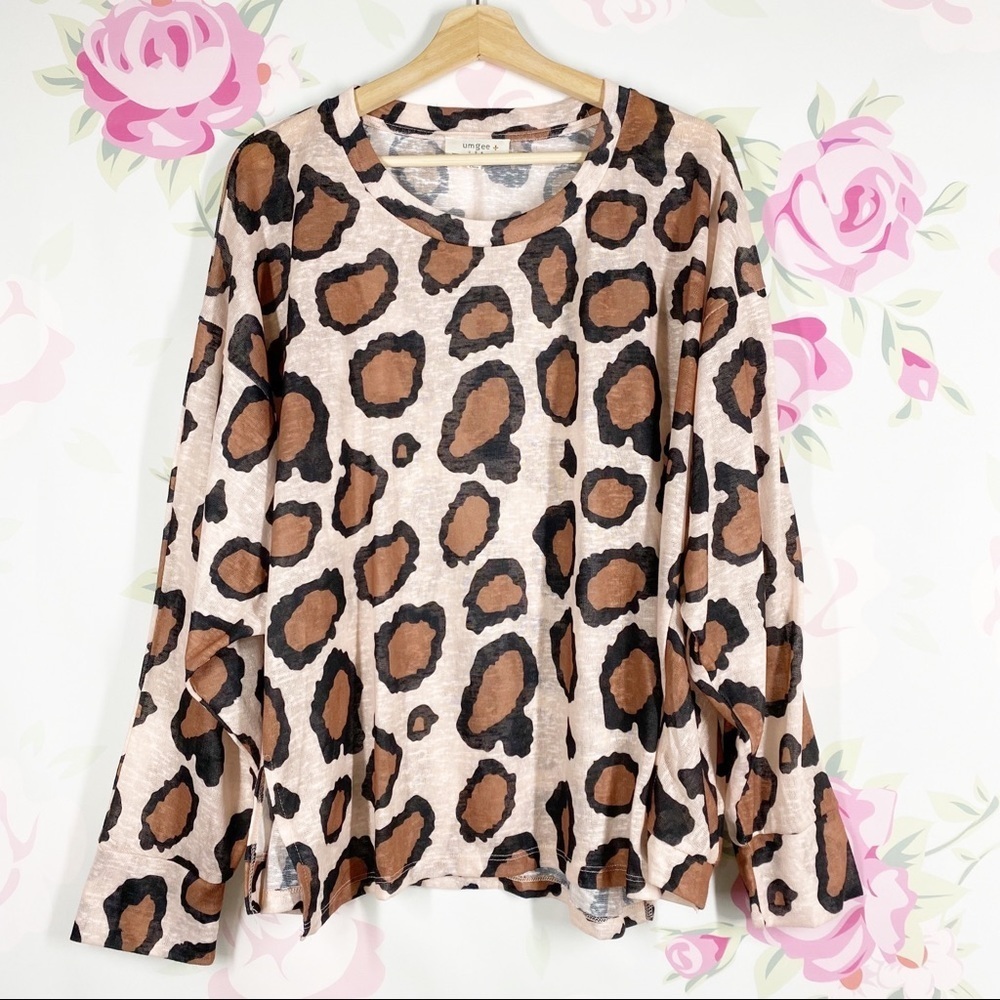 Umgee Plus Leopard Animal Print Oversized Long Sleeve Shirt XL